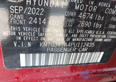 2023 Genesis G70 2.0T Rwd z USA, uszkodzony, nr VIN KMTG34TA4PU112435